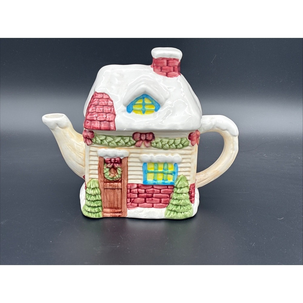 Vintage 1980s/90s Inarco Christmas Cottage / Holiday Snow Village House Teapot